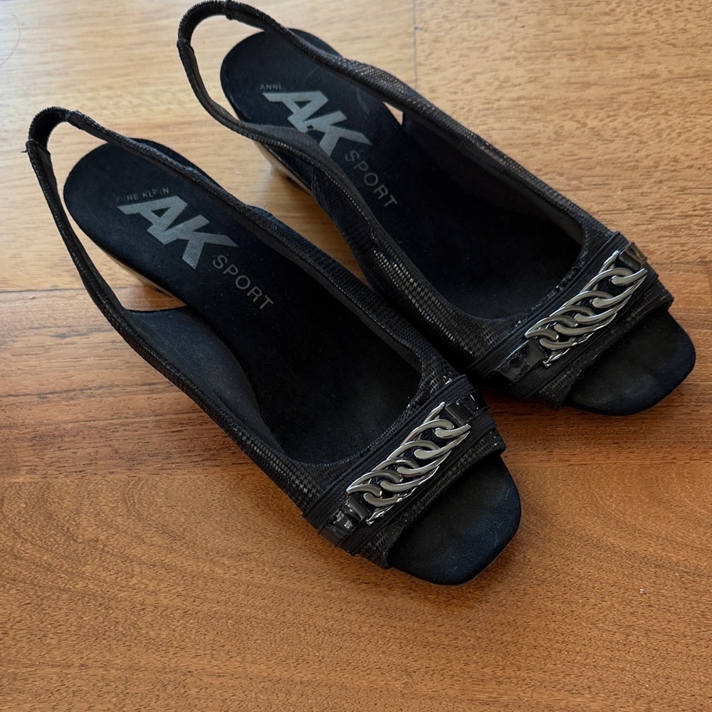 Anne Klein Black Peep-Toe Slingback Heels
